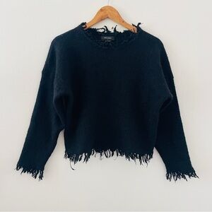 Isabel Marant Black Linen Wool Blend Fringe Sweater - size 36 / Small